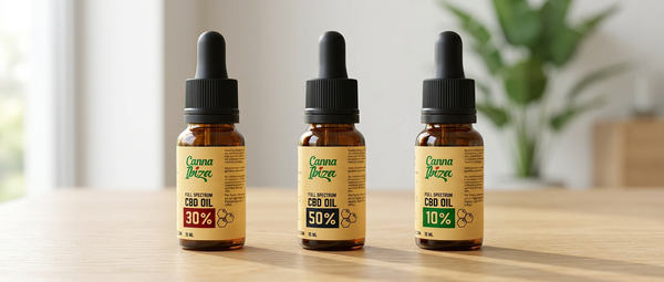 Three CBD bottles standing on the table