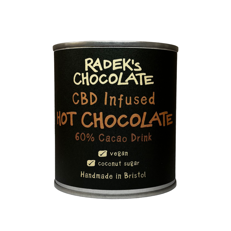 metal tin containing hot chocolate